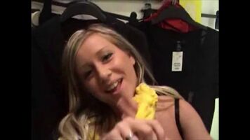 Blowjob and fuck before wiping cum facial on H&M clothes and leaving load on floor