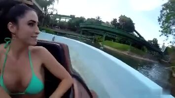 Amazing tits reveal on theme park ride