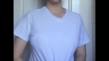 Doing a titty drop in my boyfriend's shirt