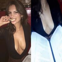 Emily Ratajkowski squeezing her big tits together