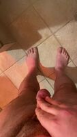 Giving my sweaty feet a nice piss shower after a long day