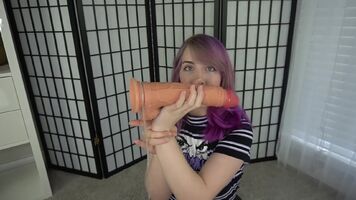 What's as thick as my wrist and bigger than my foot? This dildo down my throat