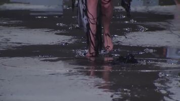 Wet and naked on runway