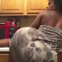 Black girl with a phat ass twerks in kitchen