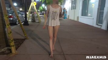 Casual walk bottomless and barefoot in public