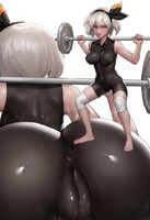 Trainer Bea doing squats in her skin tight body suit