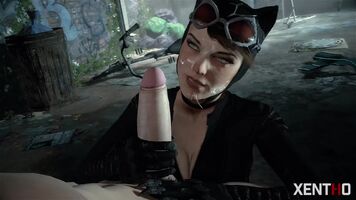 Catwoman getting cum all over her face